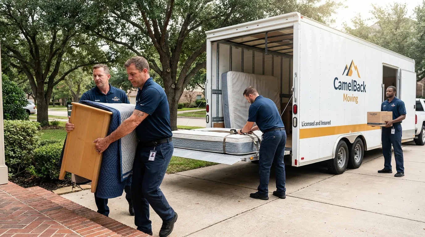 Crew loading residential truck for cross-state move from Porter, ME